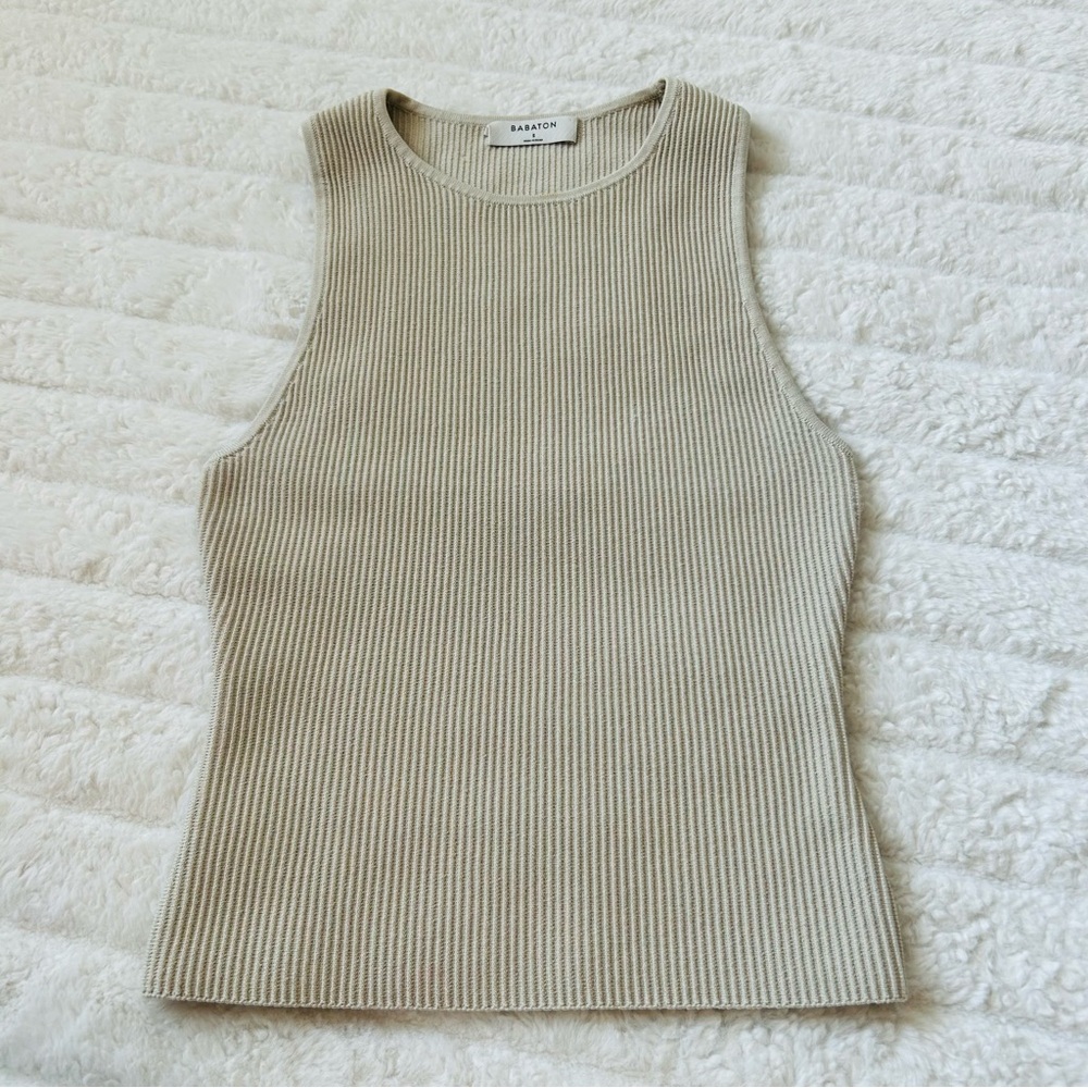 Aritzia Babaton Muscle Tank Sleeveless Matte Pearl Sz Small Ribbed Sculpt Knit